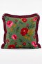 Vintage Peony Flower Patterned Burgundy Green Striped 4-Piece Fringed Throw Pillow Cover Set - 4