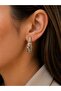 Colorful Stone Detailed Oval Hoop Steel Earrings - 2