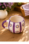 Purple Daisy Patterned Special Mouth Wave Detail Custom Embossed Fully Handmade Ceramic Mug - 3