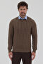 Pales Men's Dark Mink Hair Braided 100% Cotton Crew Neck Sweater