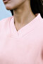 Women's Pink V-Neck Oversize Sweatshirt (80% Cotton) - 3