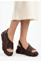 Todo Brown Leather Wedge Heel Sandals - 3