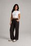 Women's Brown High-Waisted, Linen Textured Gabardine, Elastic Waist, Lace-Up, Pocketed, Comfortable Cut Pants - 2
