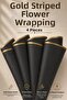 Black Floral Packaging with Gold Stripes, Set of 4 Matte Bouquet Wrapping Paper, Premium Design