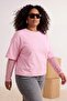 Açık Pembe Dantel Kol Detaylı Büyük Beden T-shirt TBBSS26BF00048 - 2