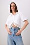 Beyaz Dantel Garnili Crop/Kısa Kesim Gömlek TWOSS26GO00195