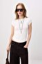 Ecru Fitted/Cotton Stretch Knitted T-Shirt with Piping Detail Twoss26Ts00315