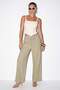 Khaki Elastic Waist Wide Leg Trousers Tdrss26Pl00047