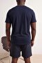 Big Size Navy Blue Regular Striped Shorts Knitted Pajama Set Tmnss26Ai00019 - 3
