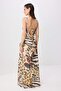 Brown-Multicolor Animal Patterned Strappy Tulle Maxi Evening & Graduation Dress Tprss26Ae00208 - 4