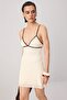 Ecru Plain A-Line V-Neck Thin Straps Sleeveless Mini Lace Lining Knitted Dress Twoss26El01126 - 8