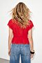 Red V-Neck Lace Detailed Front Tie Ruffle Blouse Tdrss26Bz00101 - 3