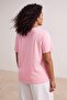 Pembe Bisiklet Yaka Taş Baskılı Örme Büyük Beden T-shirt TBBSS26BF00051 - 3