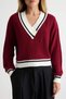 Burgundy V-Neck College Themed Knitwear Sweater Twoaw27Kz00028 - 3