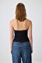 Black Plain Fitted V-Neck Sleeveless Halter Neck Lace Detailed Tulle Knitted Blouse Twoss26Bz00987 - 4