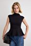 Siyah Düz Peplum Dik Yaka Kolsuz Pamuklu İnterlok Örme Bluz TWOAW27BZ00100