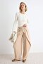 Taş Düz Wide Leg Pile Çift Kemer Detaylı Geniş Paça Uzun Krep Örme Pantolon TWOAW27PL00006