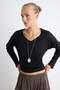 Black 100% Cotton Regular Fit Stitching Detailed V-Neck Batwing Sleeve Knitted T-Shirt Twoaw27Ts00034