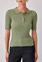 Yağ Yeşil Basic Polo Yaka T-Shirt Görünümlü İnce Bluz TWOSS20BZ0112 - 3