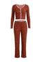 Kahverengi Çiçekli Dantel Fırfırlı Fitilli Örme Pijama Takımı THMAW27PT00056 - 5