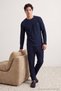 Navy Blue Regular Fit Pocket and Label Detailed Waffle Textured Knitted Pajama Set Tmnaw27Pt00025 - 2