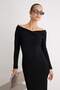 Siyah Carmen Yaka Bodycone Fitilli Maxi Boy Triko Elbise TWOAW27EL00012 - 2