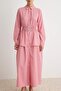 Kırmızı Beli Gipe Lastkli Ekose / Kareli Maxi Dokuma Tesettür Elbise TCTSS26EB00092 - 3