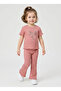 Girl's Stoned Bow Detailed Ribbed Spanish Style Pants 2-Piece Top and Bottom Set