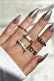 Women's Silver Color 5-Piece Design Ring Set - 2