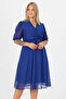 Women's Double Breasted Collar Midi Length Plus Size Chiffon Dress Nb8062