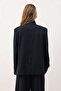 Navy Blue Mock Neck Women's Blazer Jacket - 5