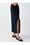 Black Regular Waist Slit Detailed Modal Knitted Midi Skirt - 4