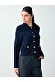 Navy Blue Long Sleeve Shirt Collar Button Detailed Knitwear Cardigan - 4