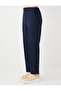 Navy Blue Regular Waist Regular Leg Elastic Waist Woven Trousers - 4