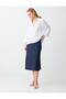 Dark Indigo Blue High Waist Relaxed Fit Midi D Woven Skirt