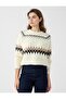 Cream Color Crew Neck Long Sleeve Knitwear Patterned Sweater