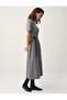 Gray Melange Relaxed Fit Short Sleeve Crew Neck Midi Knitted Dress - 3