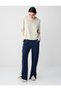 Navy Blue High Waist Wide Leg Pocket Detailed Knitted Trousers - 2