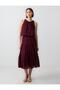 Burgundy Relaxed Fit Regular Waist Button Detail Long Woven Skirt - 2