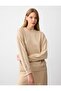 Beige Plain Cut Crew Neck Long Sleeve Modal Knitted Sweatshirt