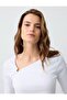White Slim Fit Asymmetric Neck Short Sleeve Knitted Blouse - 5