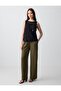 Khaki High Waist Wide Leg Long Linen Blend Trousers - 2