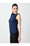 Navy Blue Crew Neck Sleeveless Slim Fit Knitted Blouse - 4