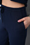 Women's Navy Blue Relaxed Fit Zippered Sweat Pants Set - 6