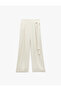 Viscose - Linen Blended Palazzo Trousers with Pocket Binding Detail - 4