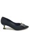 Feles Satin Square Buckle Detailed Short Heeled Stiletto Women's Shoes Black - 2