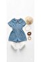 Retro Style Baby Collar Short Sleeve Denim Children's Jumpsuit - 2