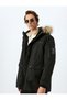 Anorak Coat Faux Fur Detailed Hooded Slim Fit Zippered