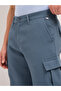 CAR-GANEF Blue Textured Waffle Weave Straight Fit Cargo Pants with Flap Pockets - 3