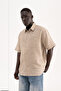Men's Embroidered Muslin Cotton Oversize Shirt Beige - 3